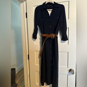 NWT Zara Belted Navy Blue Shirt Dress
